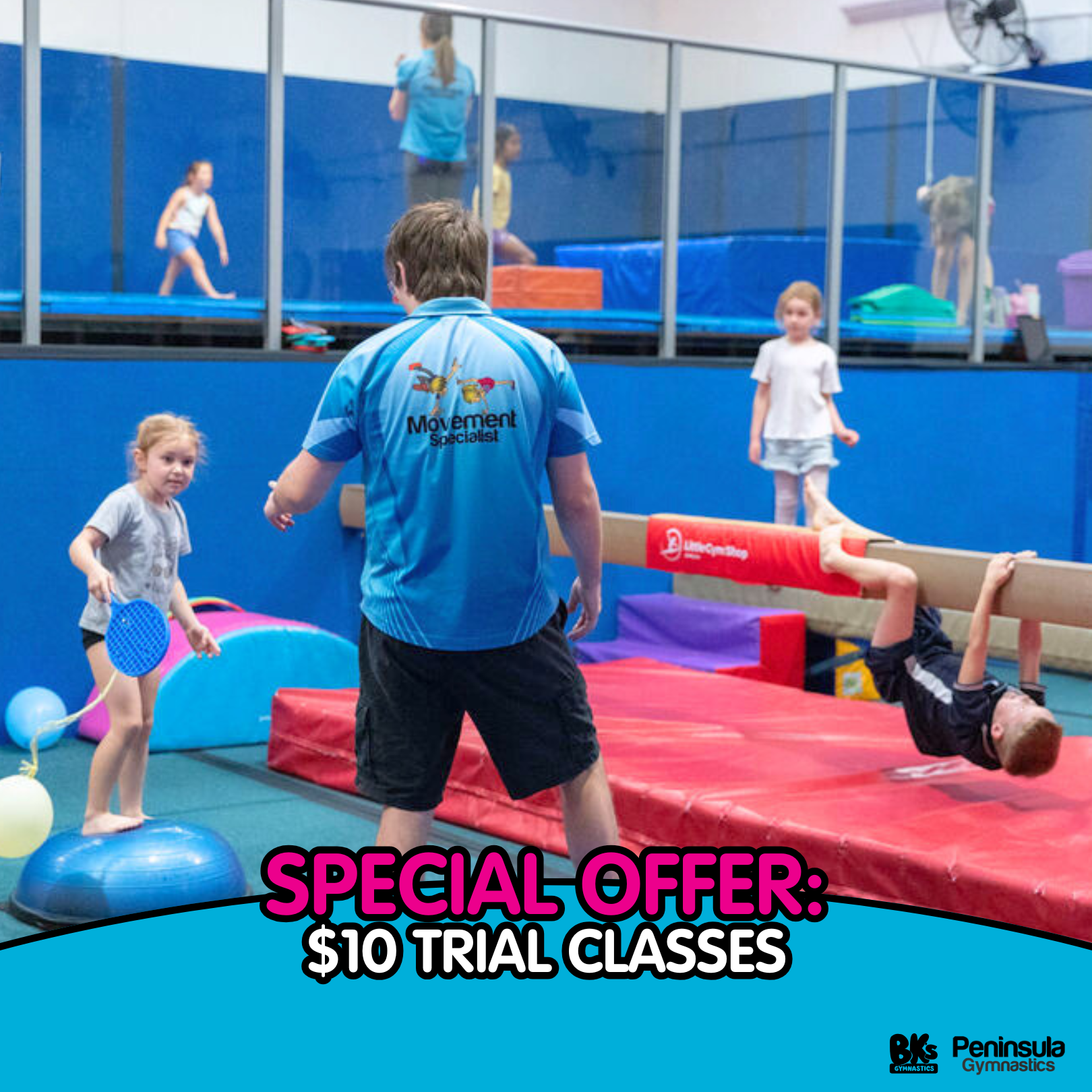 Peninsula Gymnastics special $10 trial offer